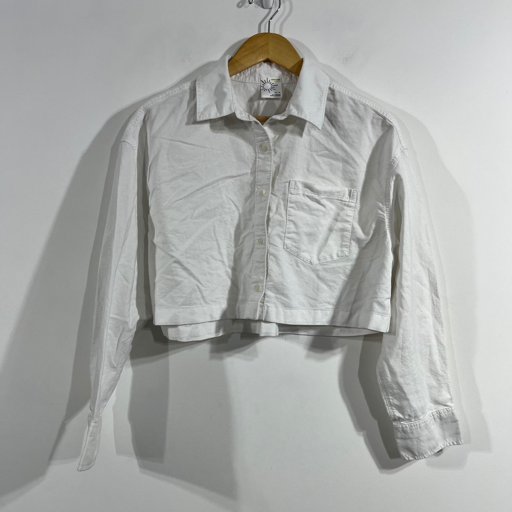 Aerie Coastal Boxy Oversized Cropped Button Down Shirt Cotton Womens XS Utility